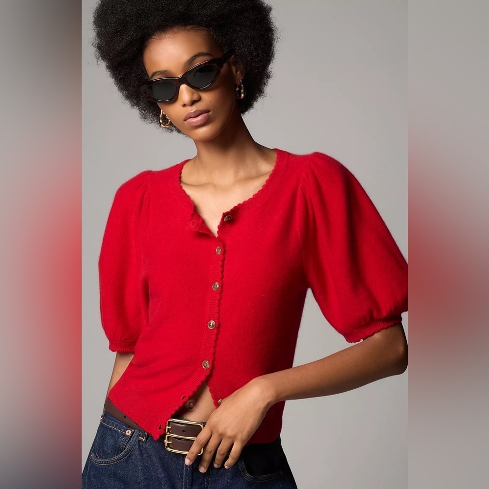 NWT! Anthropologie Maeve Puff-Sleeve Cashmere Cardigan Sweater - Size XXS 🍟